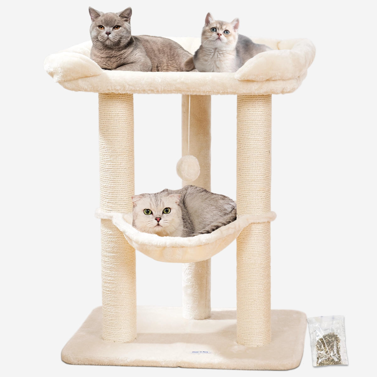 28 inch cat tree, large cat bed, cushioned kitten tower for window viewing