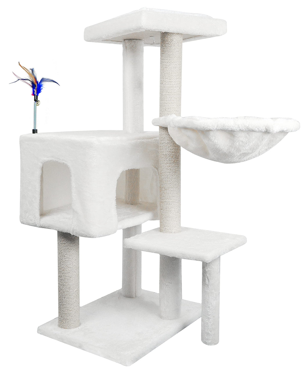 37.4 "Cactus Cat Tree Tower, equipped with indoor twin cat apartments, integrated sea bass hammocks, and toy balls