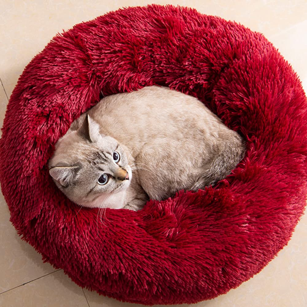 20/24 inch washable cat bed, small to medium-sized dog bed, anti anxiety round fluffy plush faux fur pet bed (pink, medium)