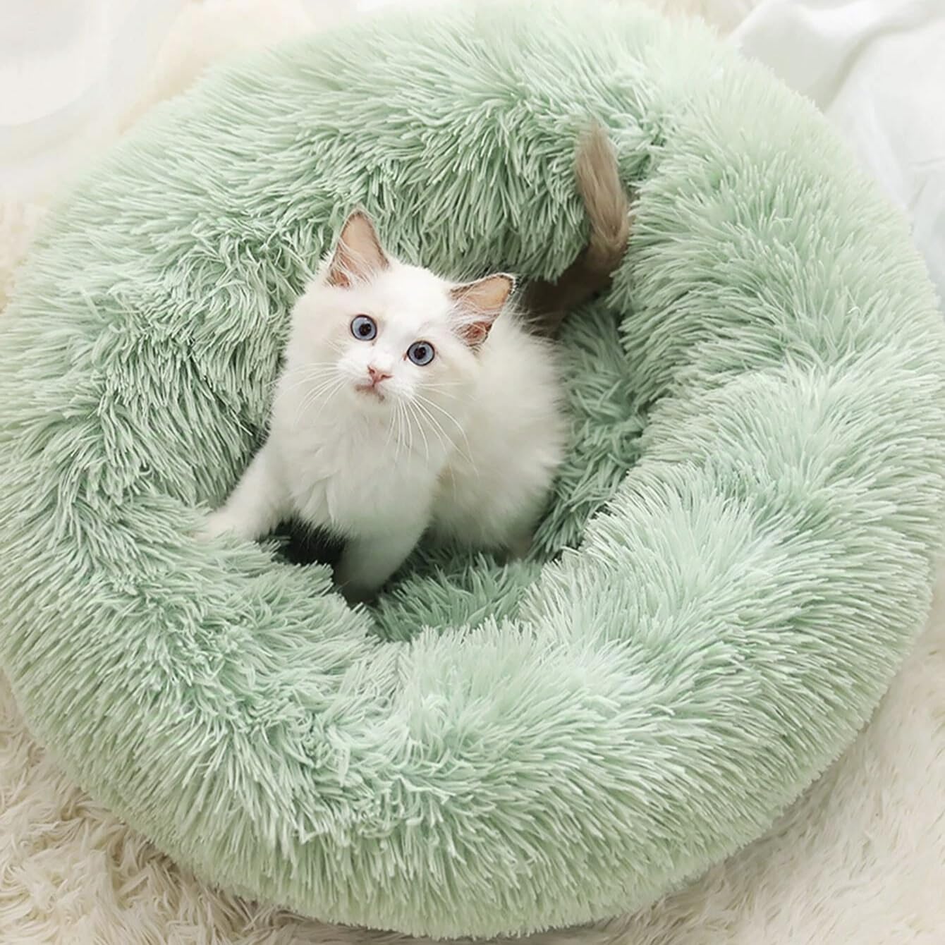 20/24 inch washable cat bed, small to medium-sized dog bed, anti anxiety round fluffy plush faux fur pet bed (pink, medium)