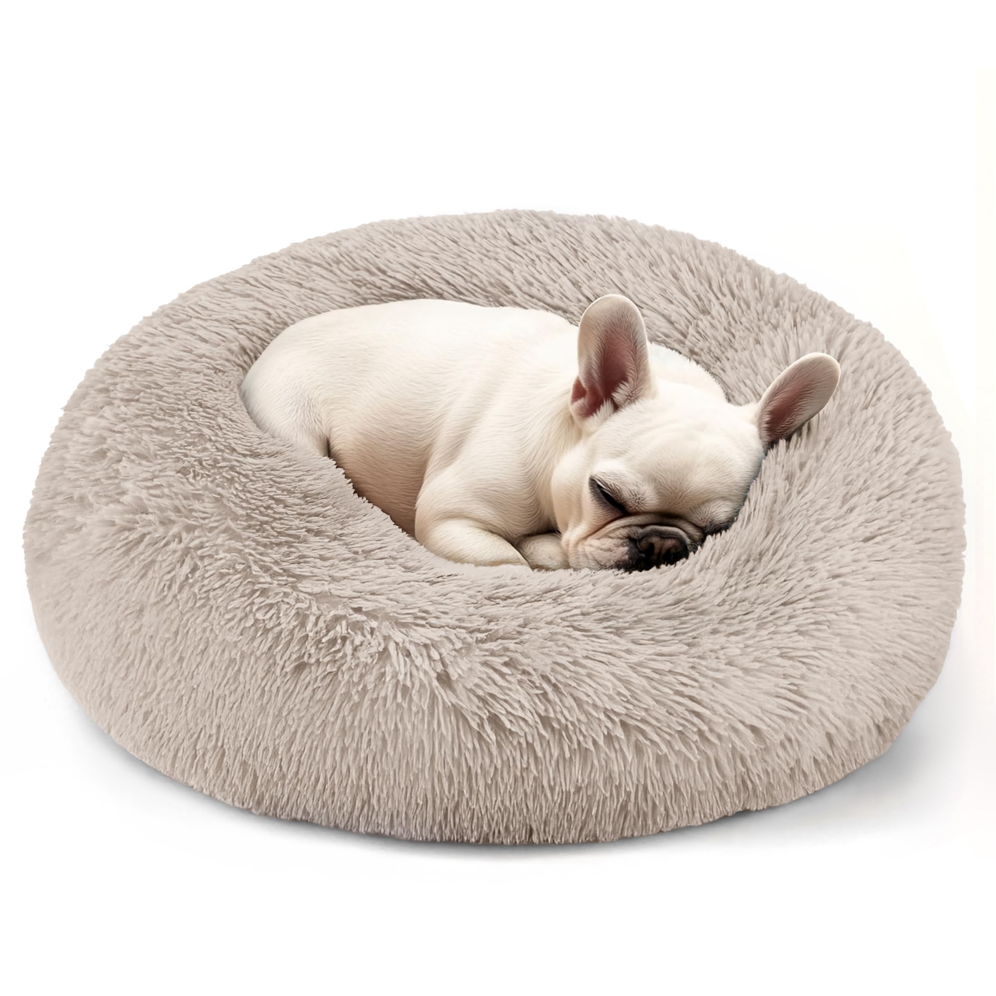 Cat bed, 20 inch soothing donut bed for puppies and kittens, washable round fluffy pet bed for small and medium-sized dogs and cats (light gray)