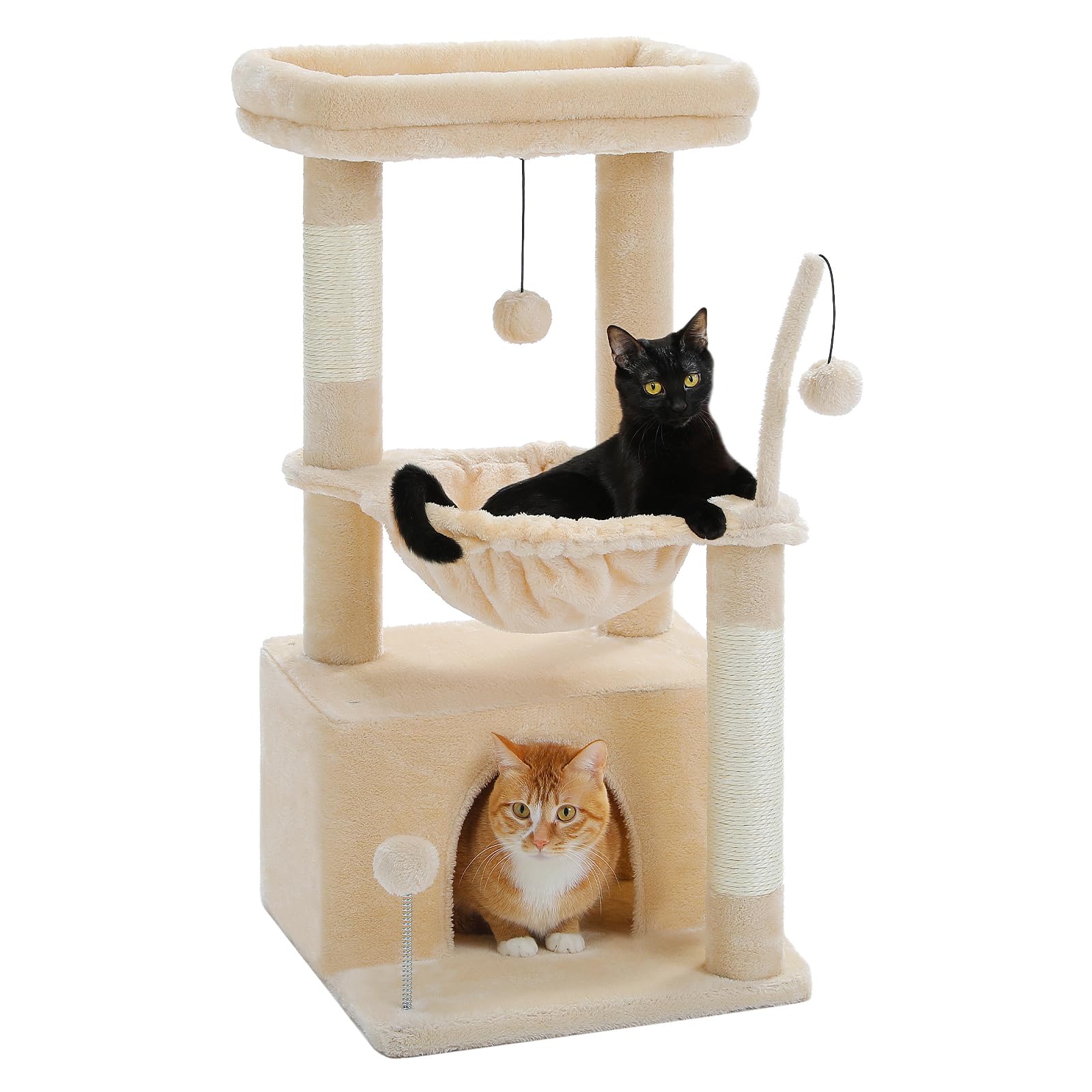 Four in one cactus cat tree, 33 inch indoor cat tower, with large apartment, cat scratching post
