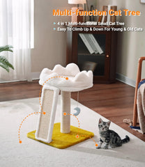Cat tree, cloud cat tower with soft bed, cat catching pole and mat with larger windows, and cute toys