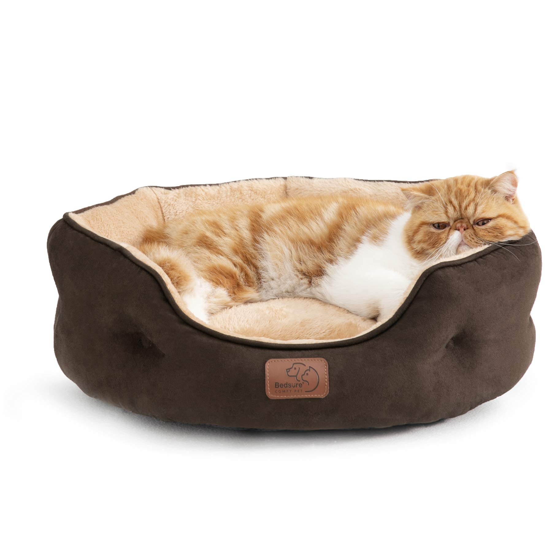 Bedding dog bed washable, circular cat bed for indoor cats, 20 inch soft plush pet bed for kittens, non slip bottom, easy to clean