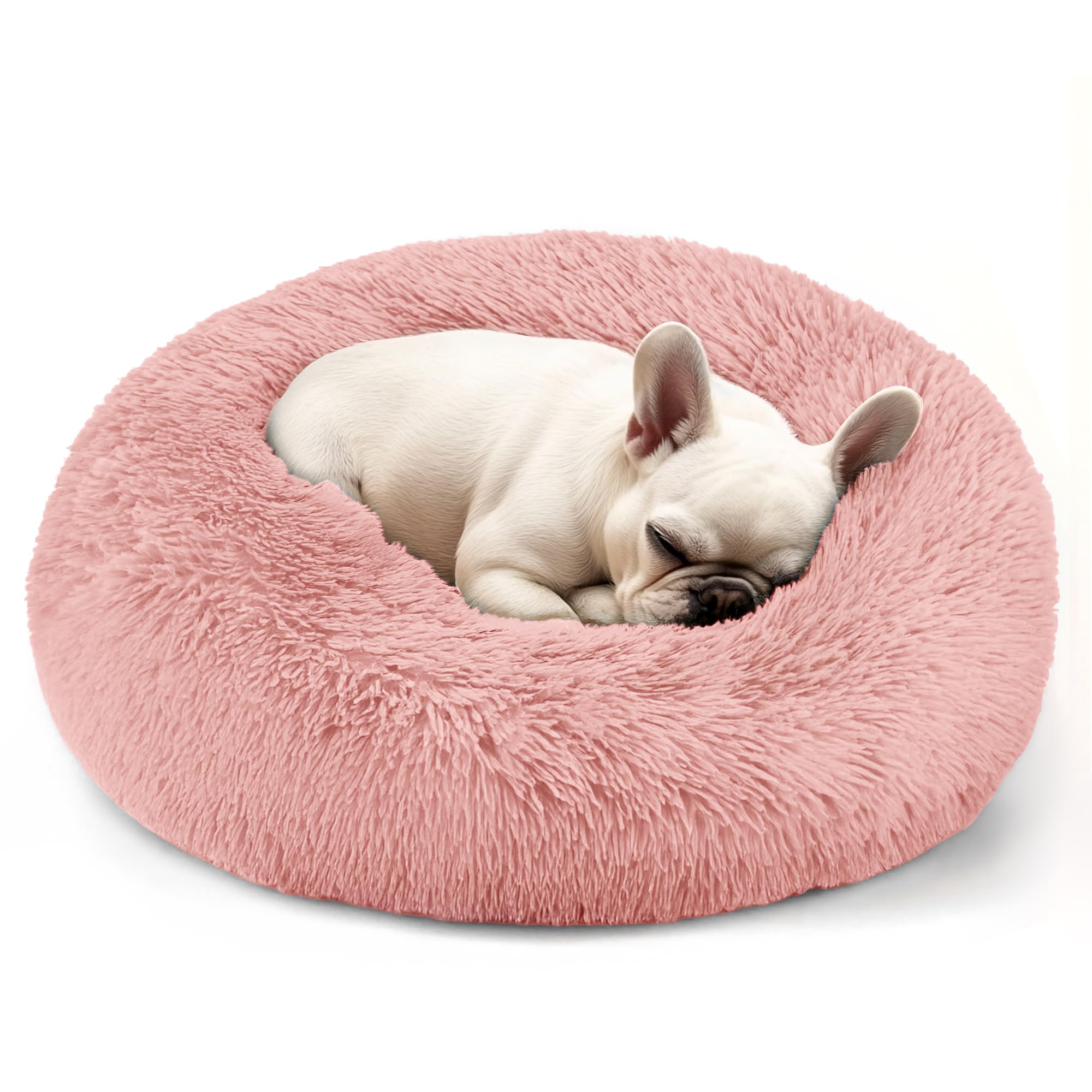 Cat bed, 20 inch soothing donut bed for puppies and kittens, washable round fluffy pet bed for small and medium-sized dogs and cats (light gray)