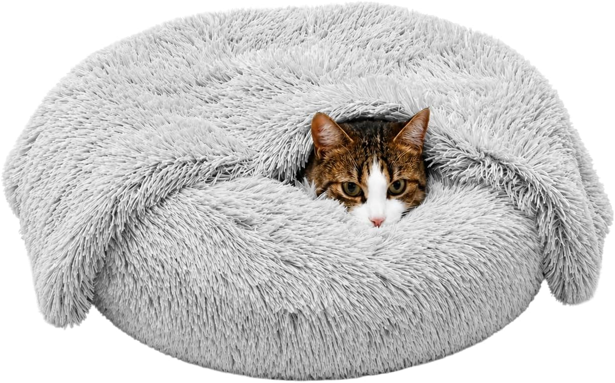 Washable puppy bed - Suitable for correcting small to large cats with soft plush pet beds - Navy gray 20 inches