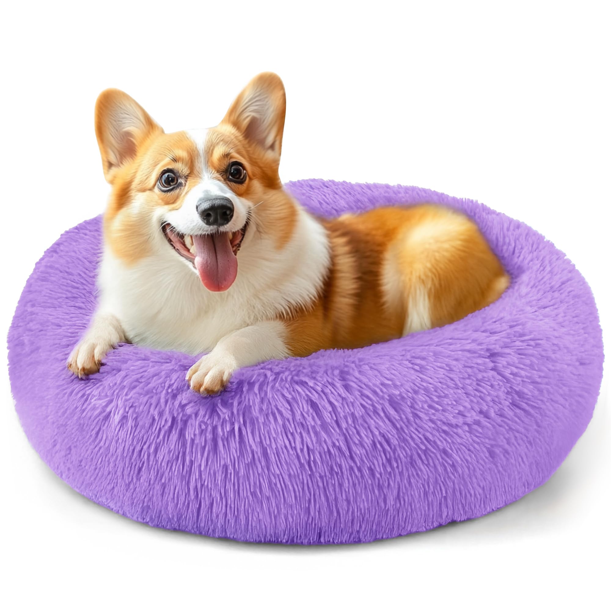 Cat bed, 20 inch soothing donut bed for puppies and kittens, washable round fluffy pet bed for small and medium-sized dogs and cats (light gray)