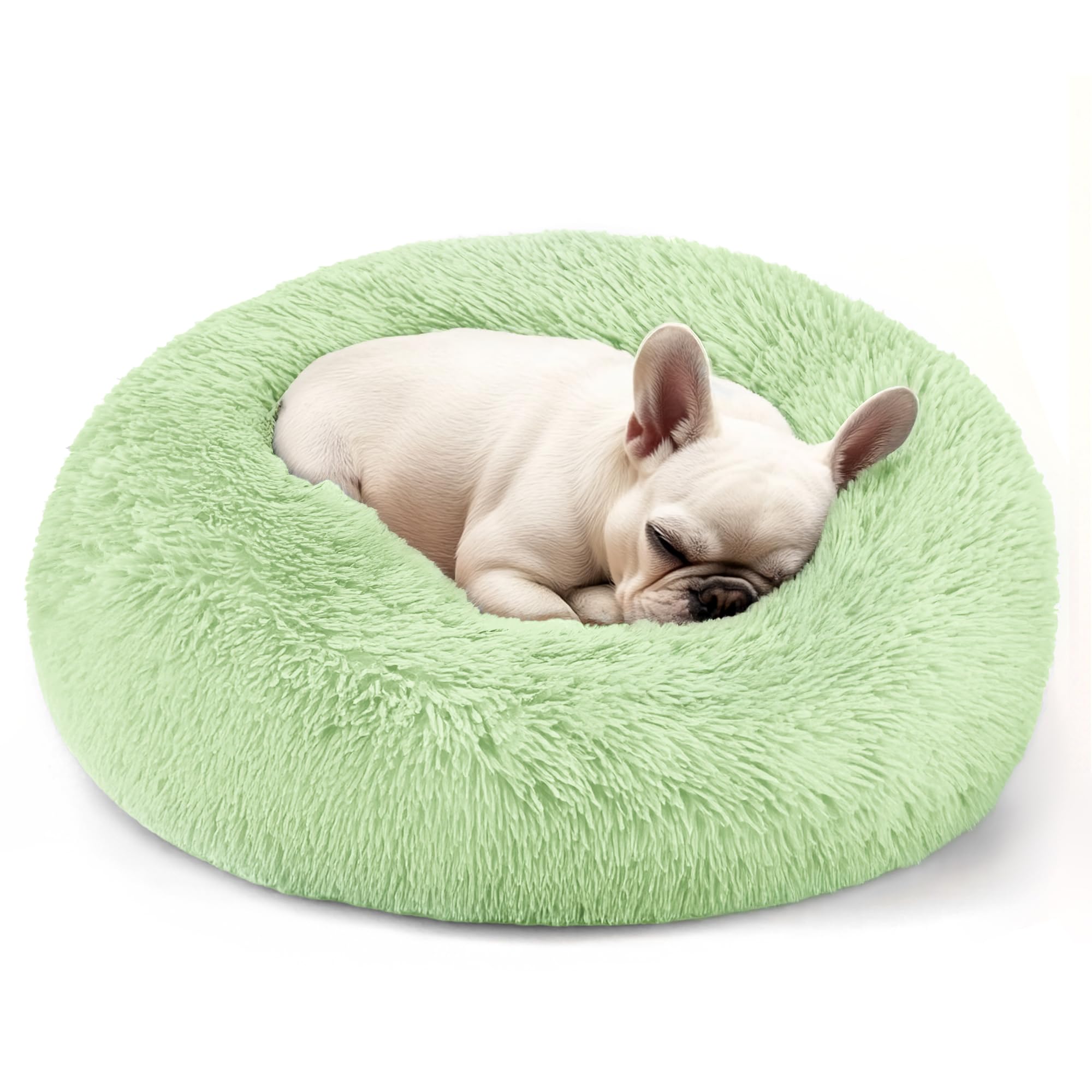 Cat bed, 20 inch soothing donut bed for puppies and kittens, washable round fluffy pet bed for small and medium-sized dogs and cats (light gray)