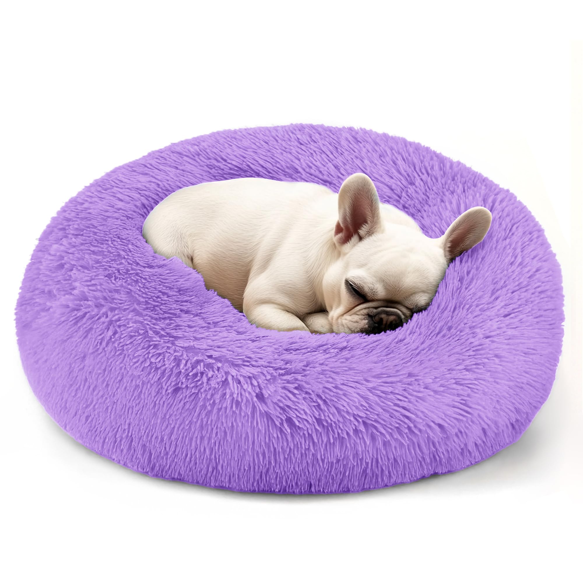 Cat bed, 20 inch soothing donut bed for puppies and kittens, washable round fluffy pet bed for small and medium-sized dogs and cats (light gray)