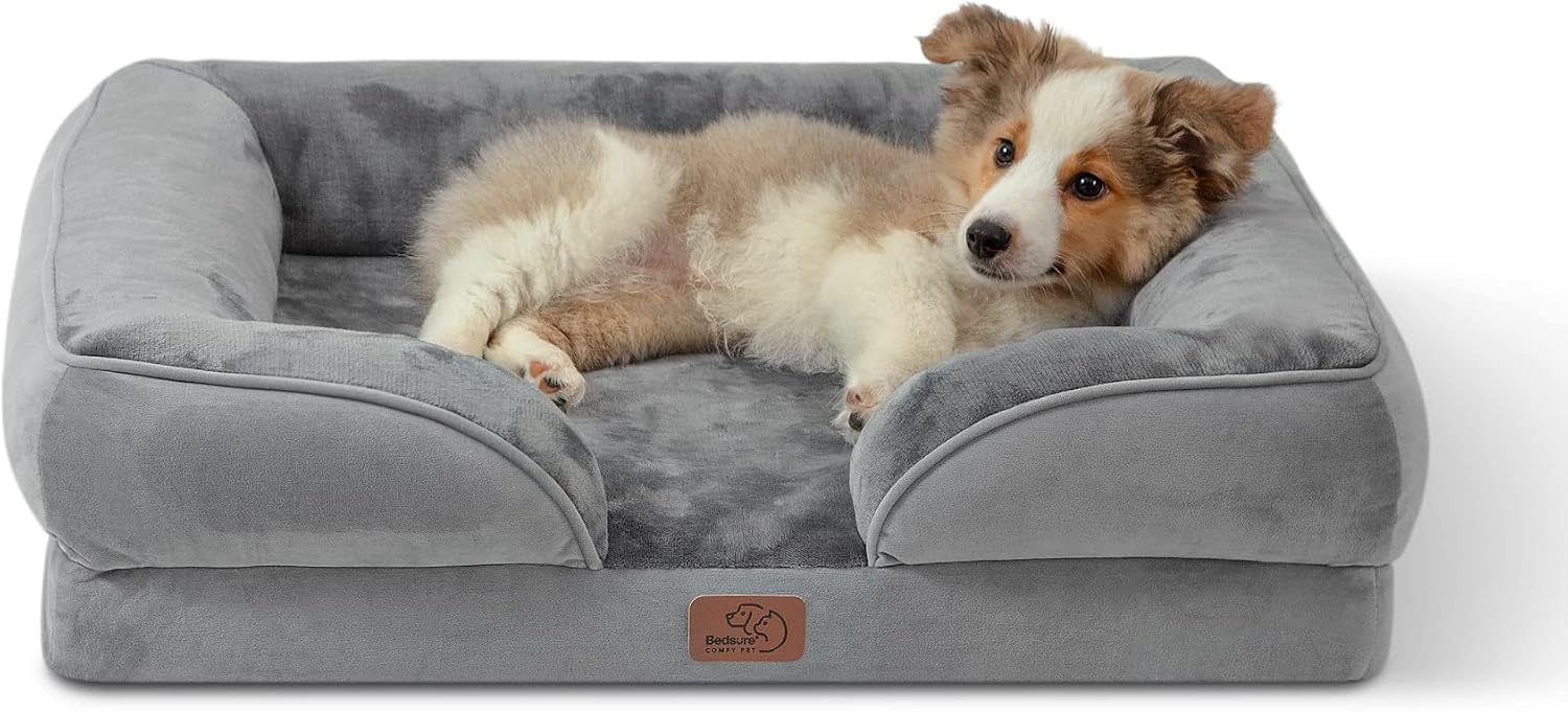 Orthopedic dog bed medium-sized dog - washable small and medium-sized dog cat bed waterproof, comfortable cat sofa, gray, 28 inches