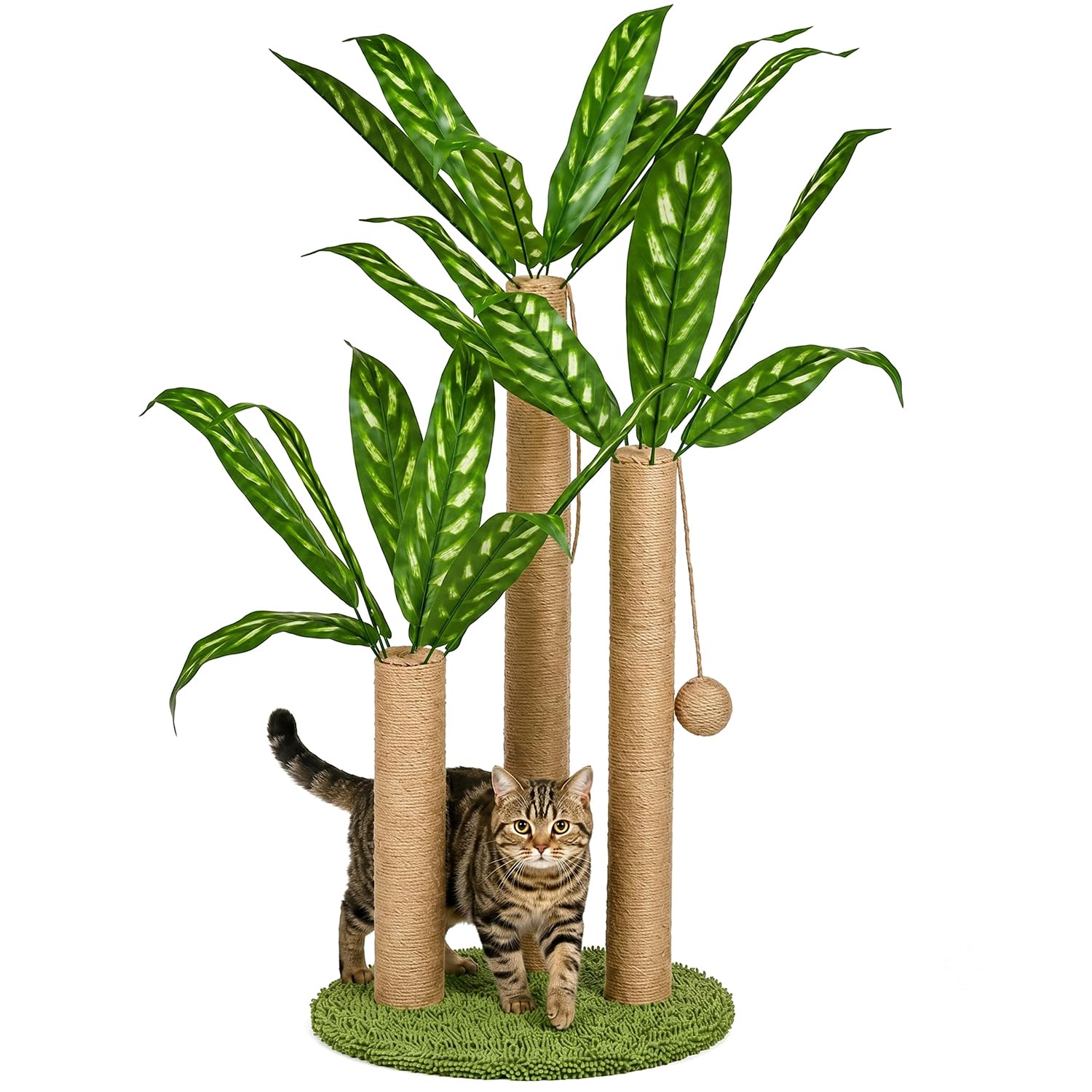 31.5-inch cat scratching pole, equipped with 3 scratching poles and 2 interactive shaking balls for cat scratching trees, indoor cat and adult cat scratching poles