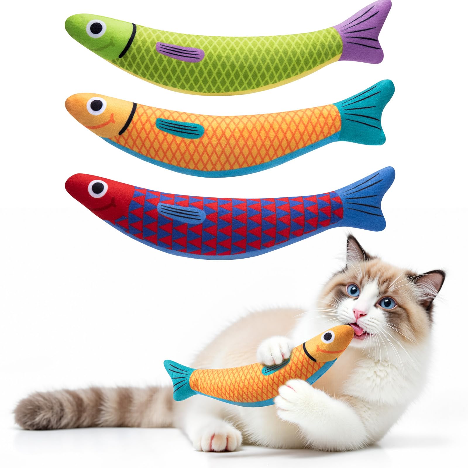 Cat Toys Indoor Cat and Kitten Interaction Soft Chewing Skirting Cat Toys, Fish Sound Toys