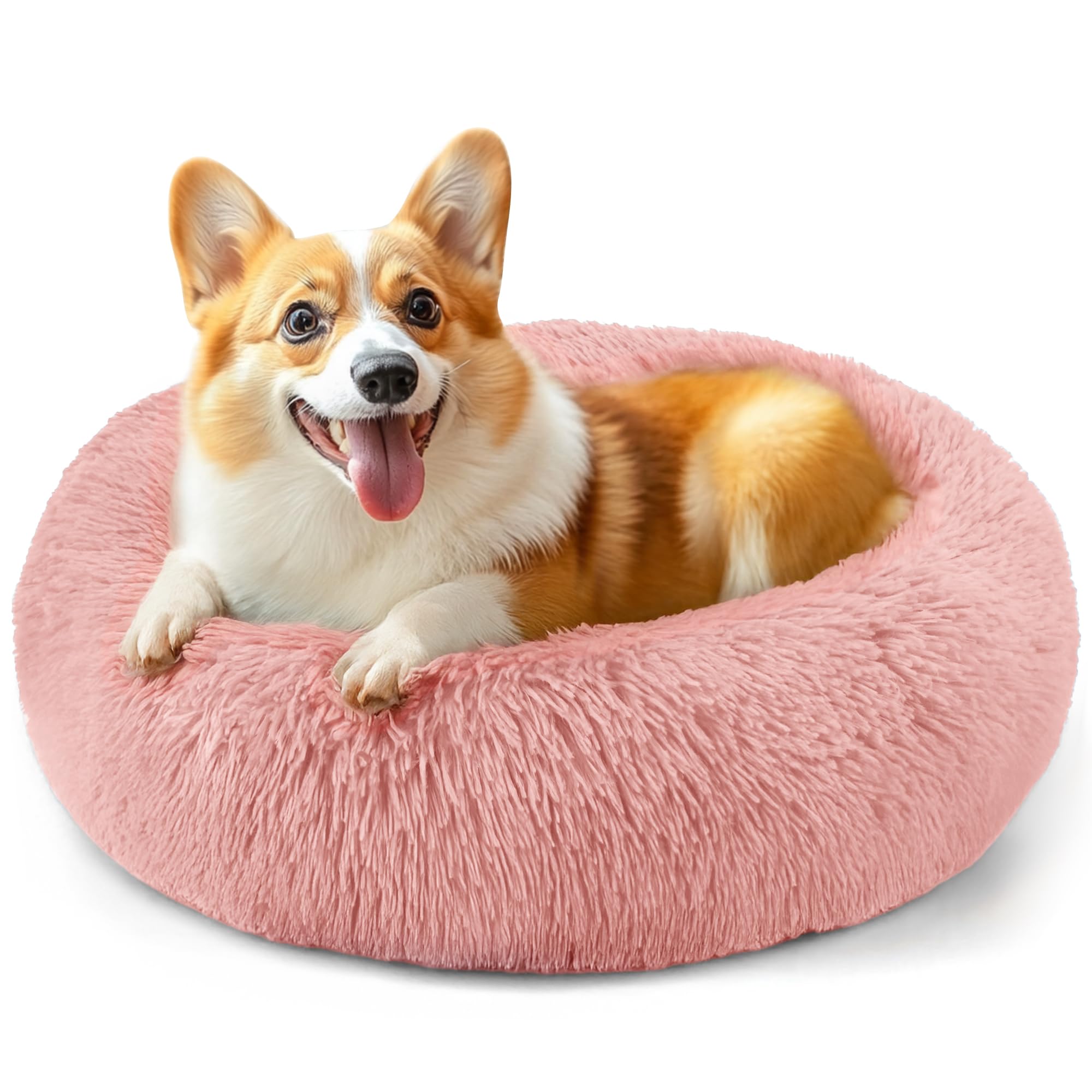 Cat bed, 20 inch soothing donut bed for puppies and kittens, washable round fluffy pet bed for small and medium-sized dogs and cats (light gray)