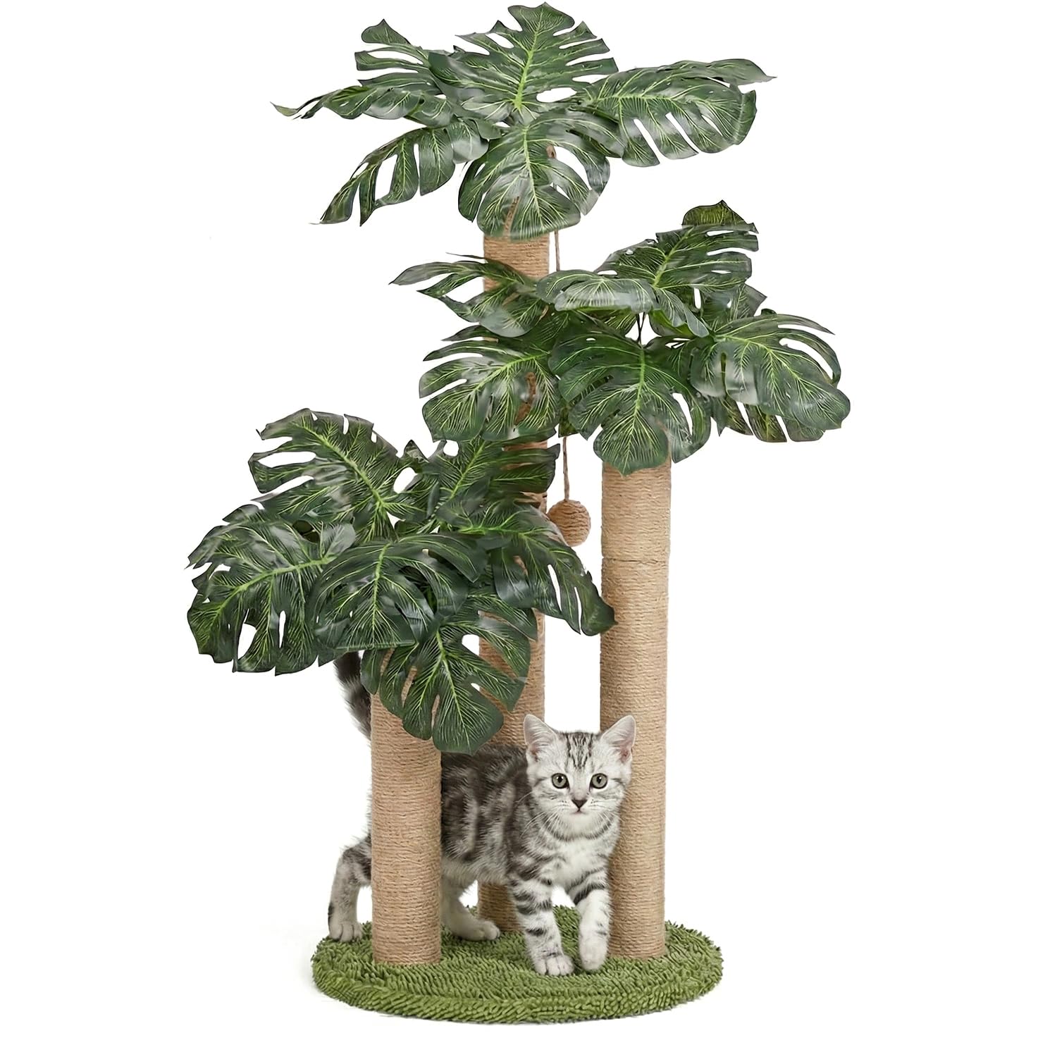 31.5-inch cat scratching pole, equipped with 3 scratching poles and 2 interactive shaking balls for cat scratching trees, indoor cat and adult cat scratching poles