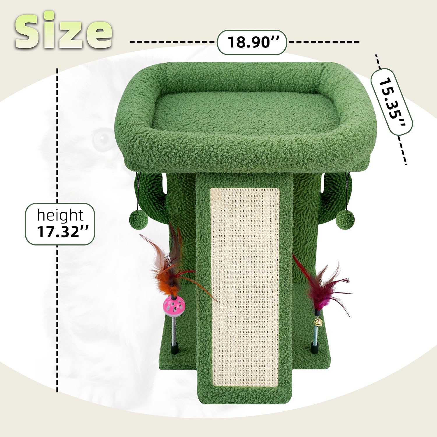 Cactus cat tree tower with indoor cat scratching post, activity center climbing tree cat furniture