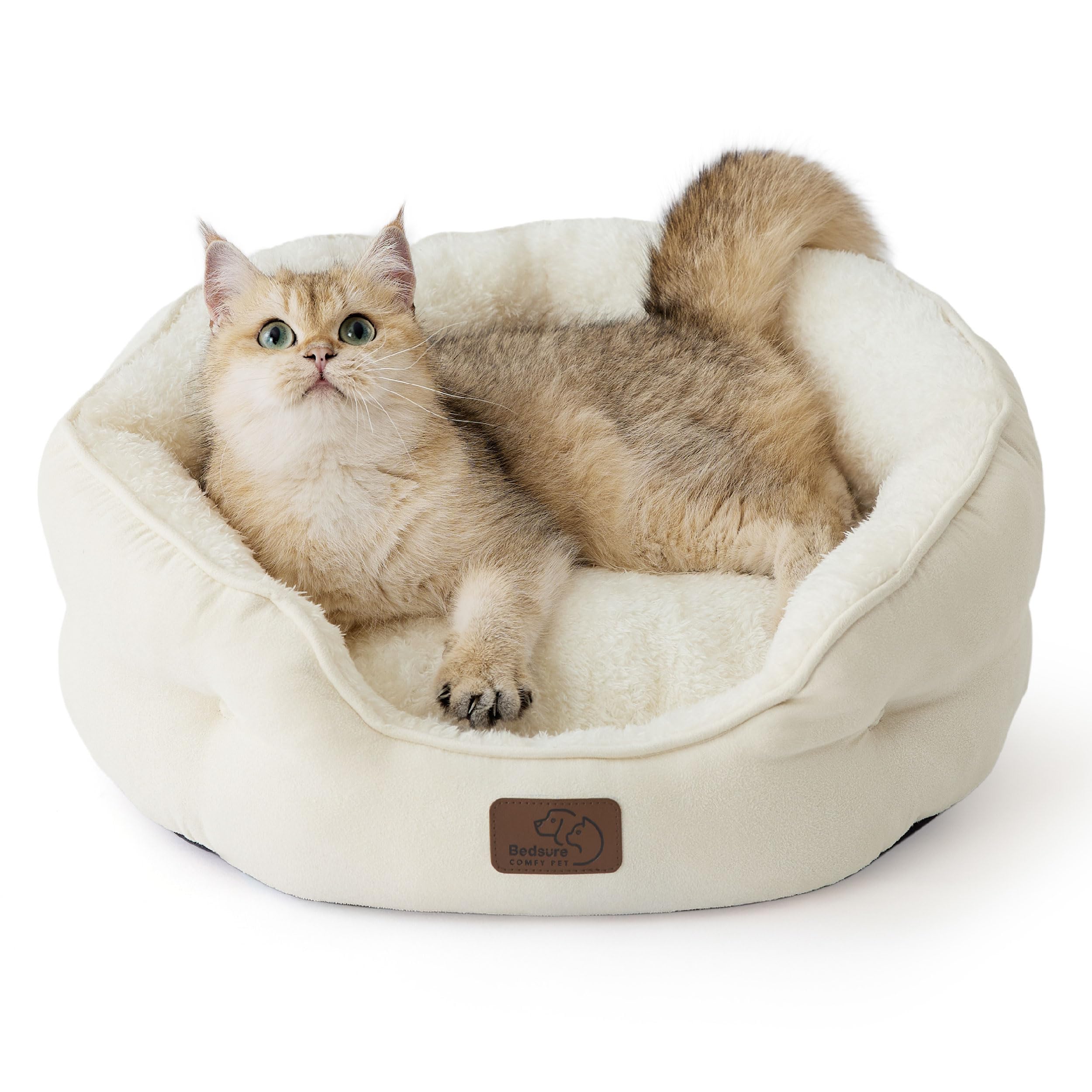 Bedding dog bed washable, circular cat bed for indoor cats, 20 inch soft plush pet bed for kittens, non slip bottom, easy to clean