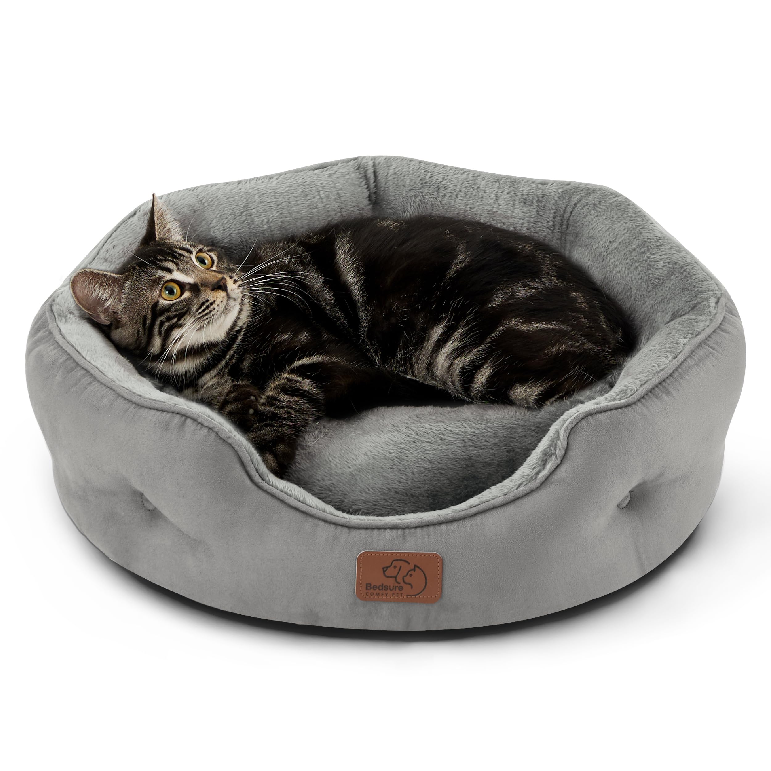 Bedding dog bed washable, circular cat bed for indoor cats, 20 inch soft plush pet bed for kittens, non slip bottom, easy to clean