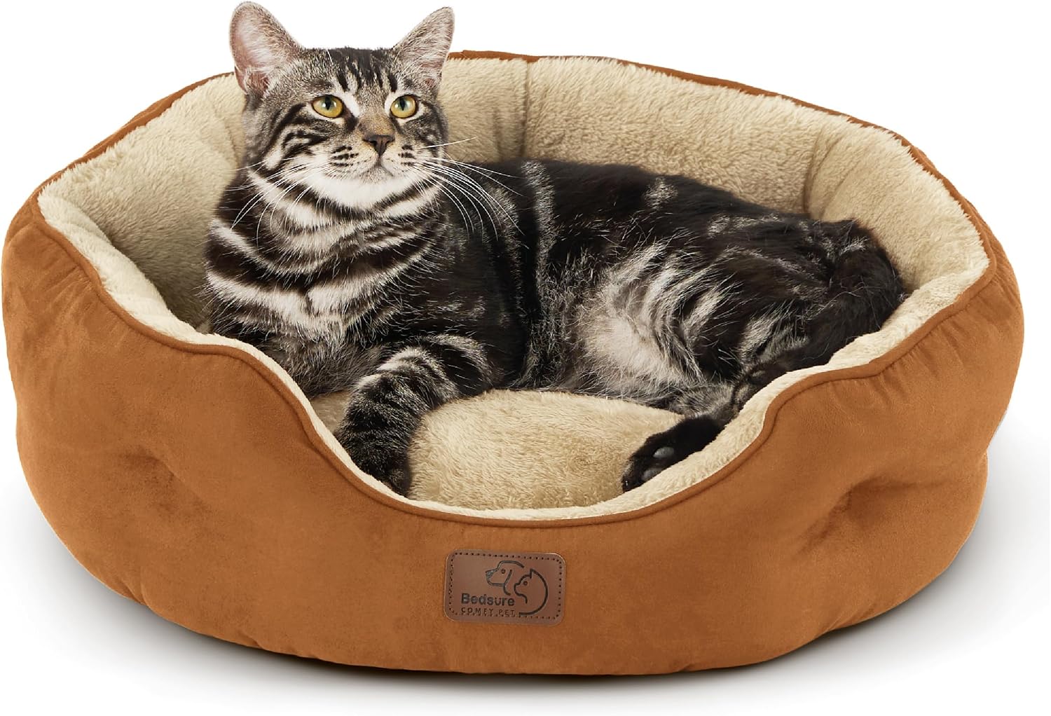 Bedding dog bed washable, circular cat bed for indoor cats, 20 inch soft plush pet bed for kittens, non slip bottom, easy to clean