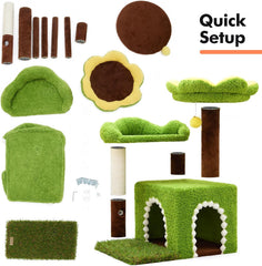 Sunflower short cat scratching tree and cat apartment, cat tower and cat scratching column, three in one multi story building