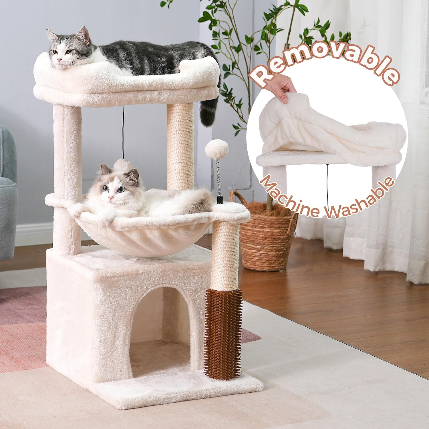 Cat Tree 32 inch small cat tree, suitable for large cats, adult cat tower, with scratch post, 15.7-inch large hammock