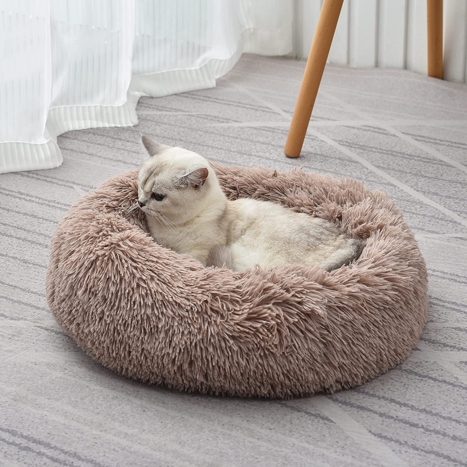 20/24 inch washable cat bed, small to medium-sized dog bed, anti anxiety round fluffy plush faux fur pet bed (pink, medium)