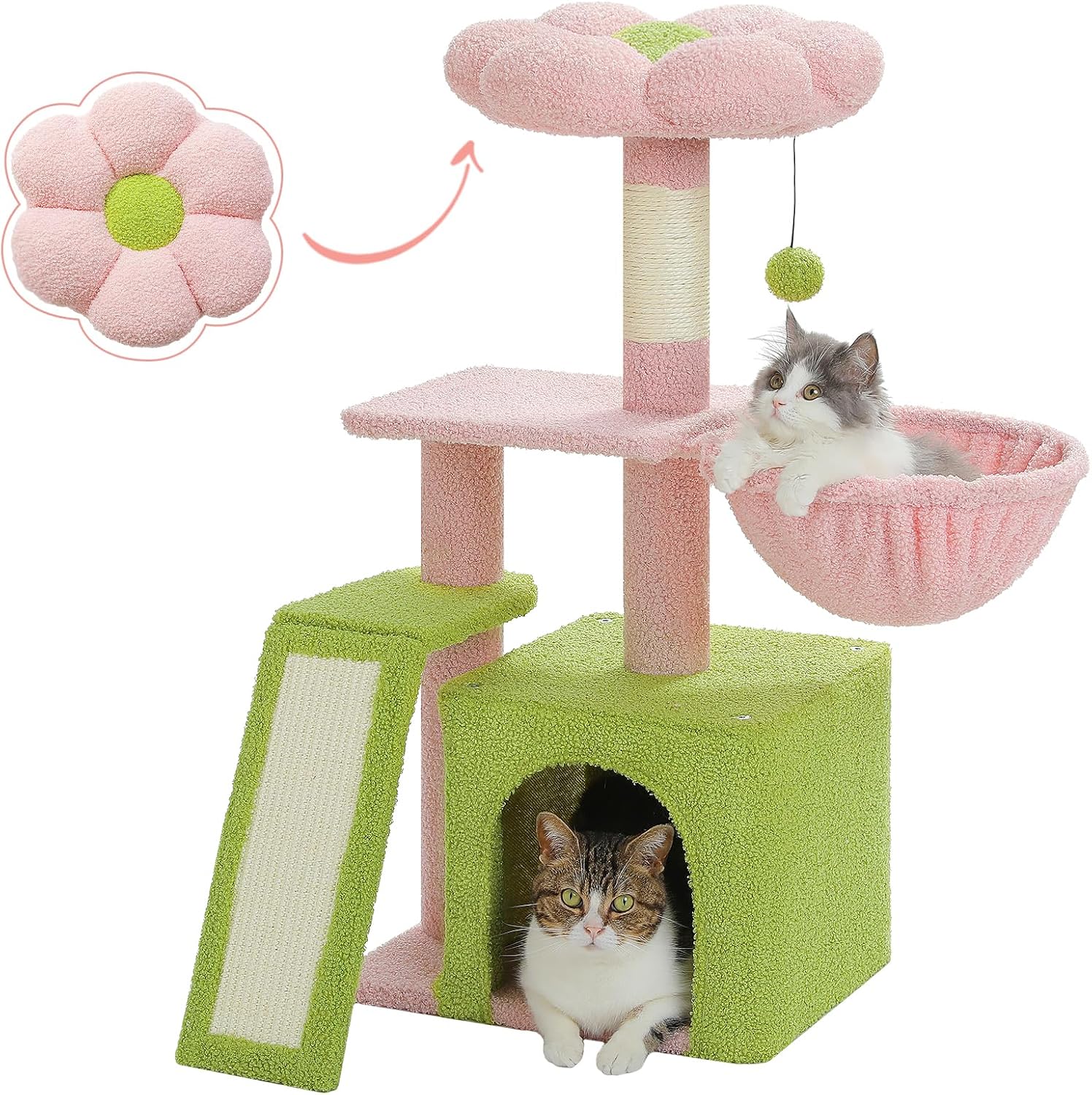 Indoor cat cactus cat tree, 32 inch small cat tower cat apartment with sisal scratch ramp