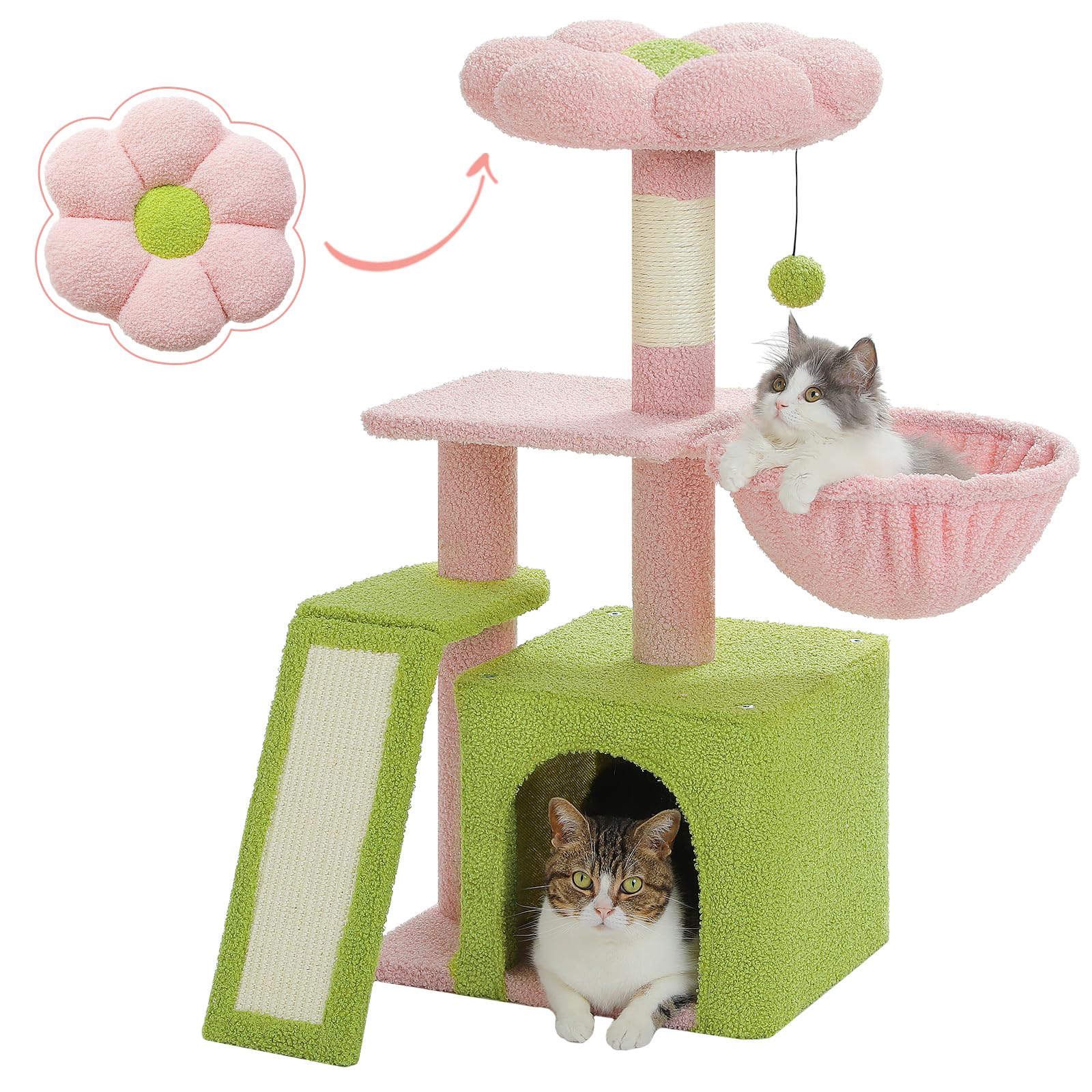 Indoor cat cactus cat tree, 32 inch small cat tower cat apartment with sisal scratch ramp