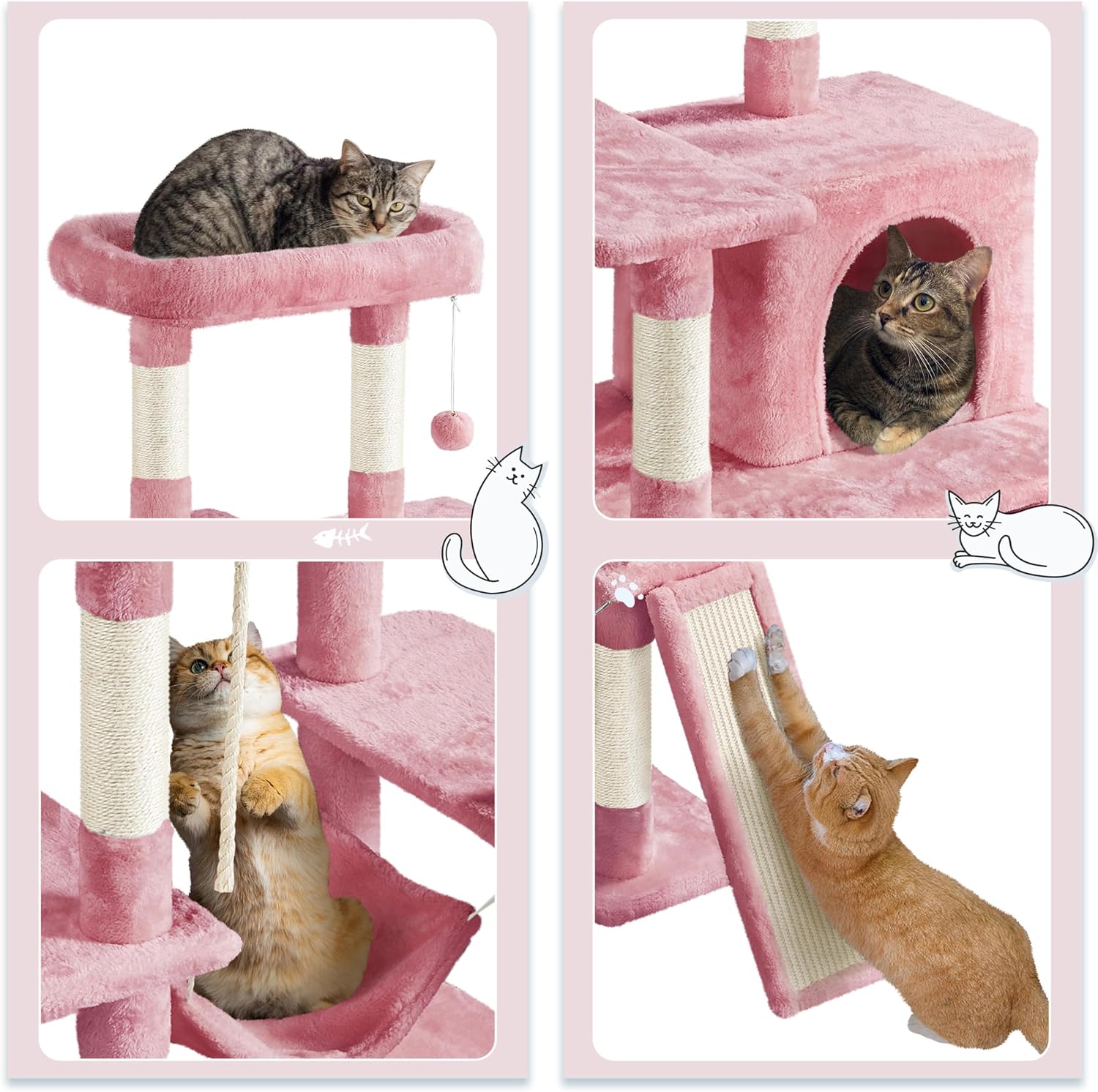 63 inch sturdy large cat tree, suitable for indoor heavy-duty cats, tall towers | plush apartments, hammocks