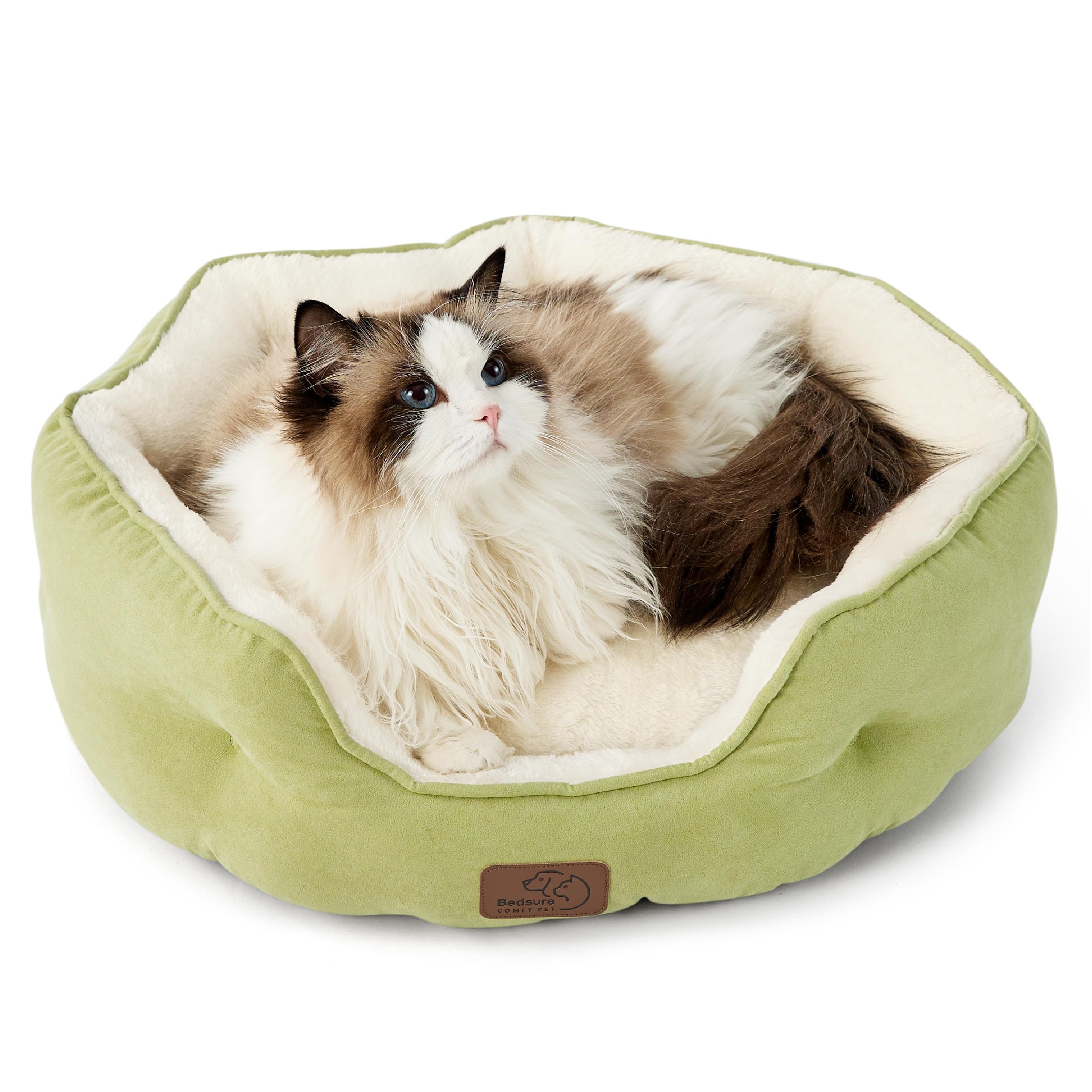 Bedding dog bed washable, circular cat bed for indoor cats, 20 inch soft plush pet bed for kittens, non slip bottom, easy to clean