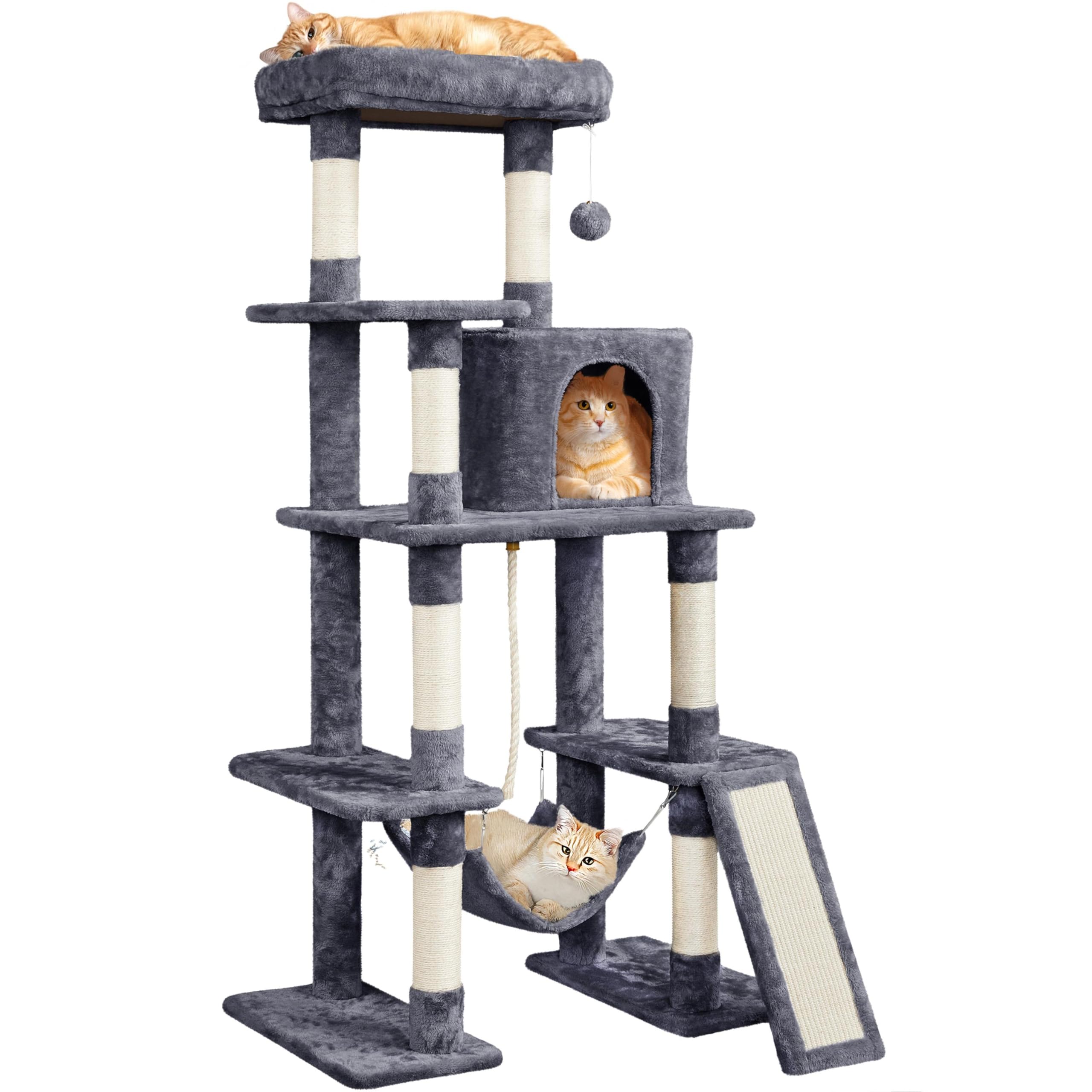 63 inch sturdy large cat tree, suitable for indoor heavy-duty cats, tall towers | plush apartments, hammocks