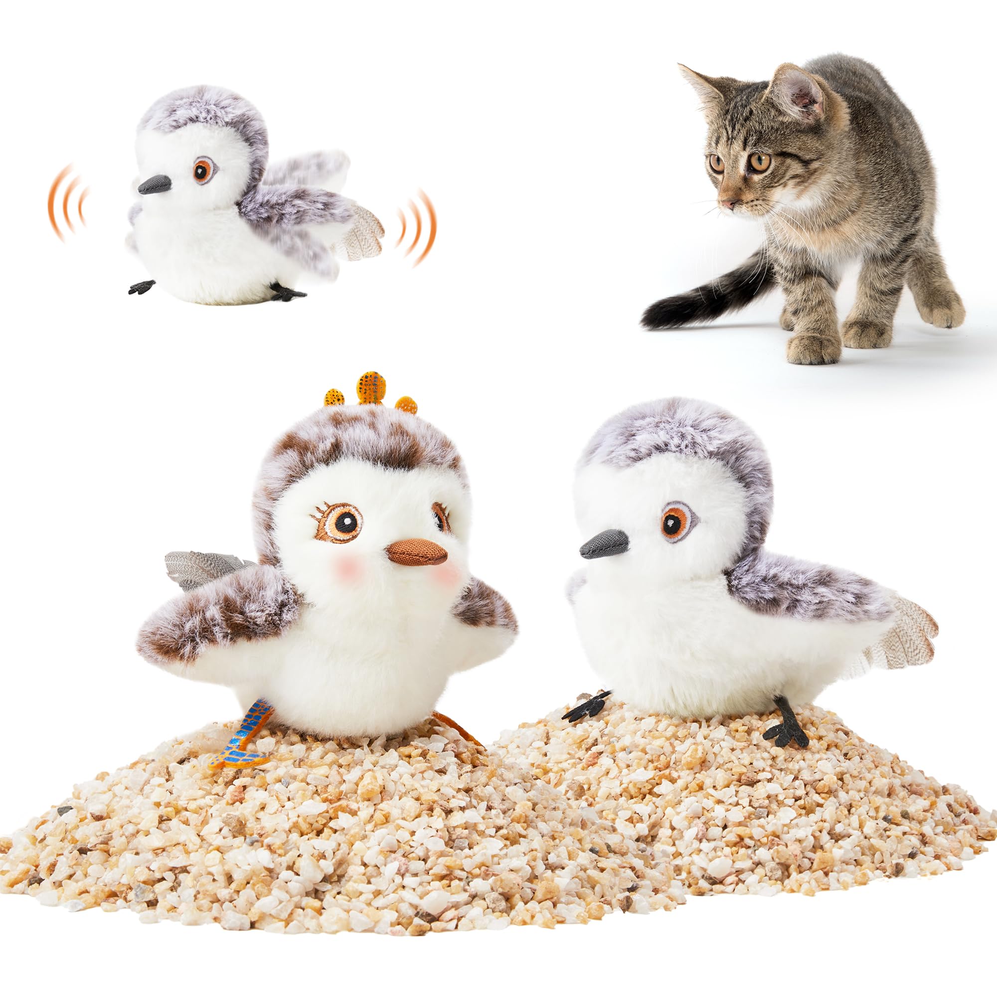 Vivid sandpiper chirping, rechargeable touch activated kitten toy interactive cat sports toy suitable for all breeds of cats
