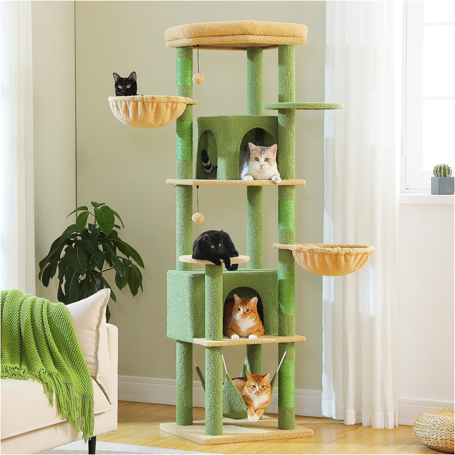Roadflower Cat Tree Pink 32 inch Kitten Tower Cat Grab Post with Bent Bass, Comfortable Cat Apartment Detachable Flower Bed