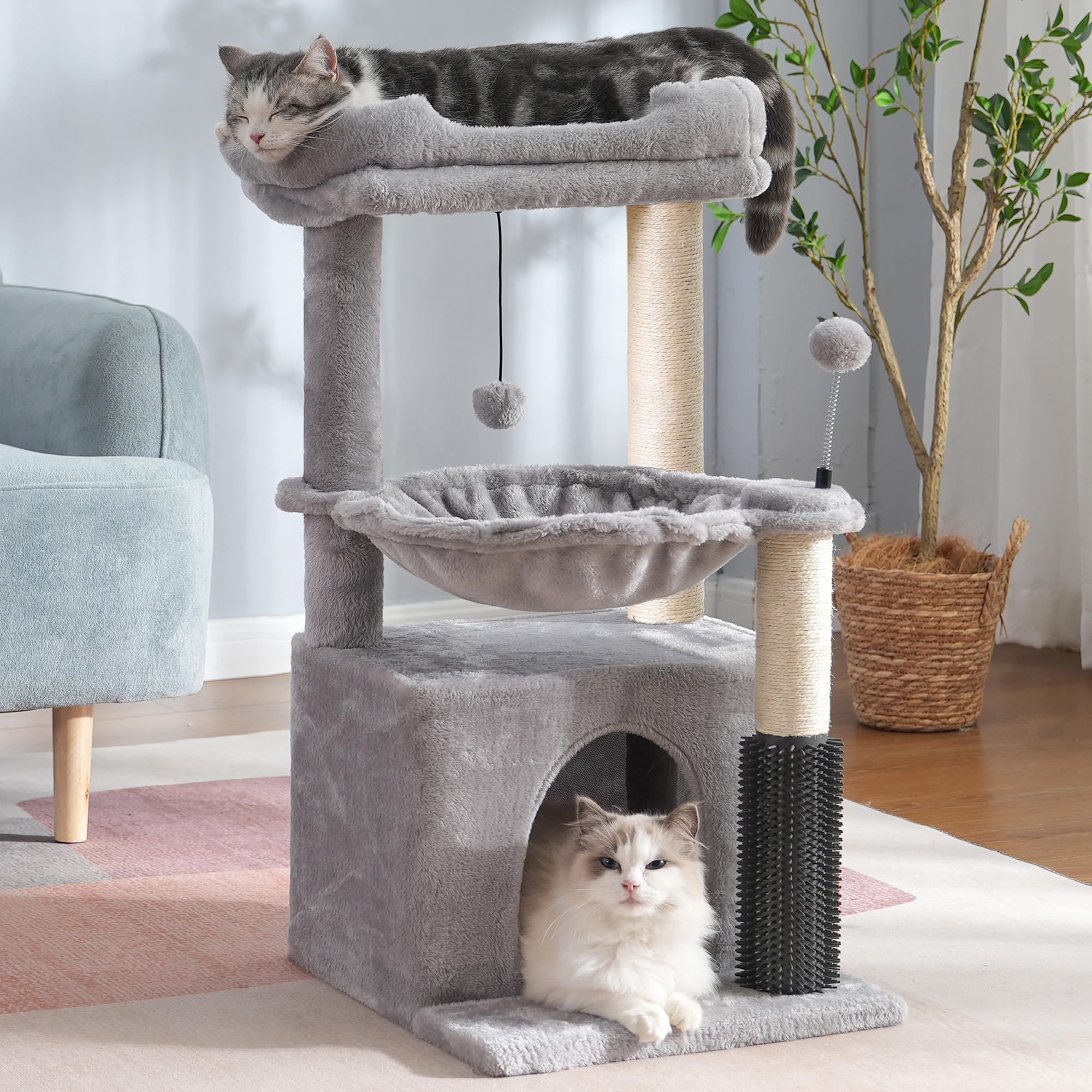 Cat Tree 32 inch small cat tree, suitable for large cats, adult cat tower, with scratch post, 15.7-inch large hammock
