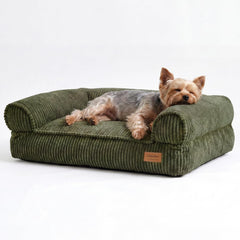 Dog Sofa Bed, Indoor Corduroy Comfortable Cat Bed with Washable Lid, 28 inch Waterproof Orthopedic Dog Bed Pet Sofa, Green