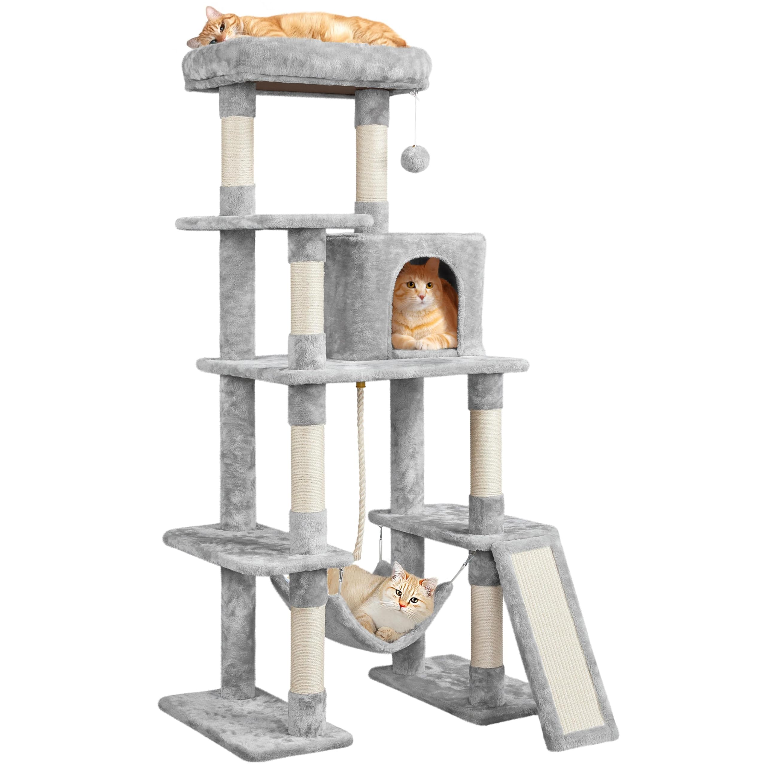 63 inch sturdy large cat tree, suitable for indoor heavy-duty cats, tall towers | plush apartments, hammocks
