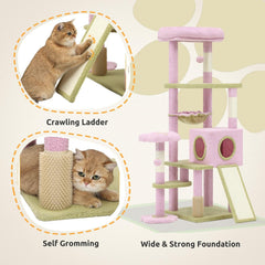 Large feline flower cat tree | 61 inch cat tower with self-healing brush, cat apartment