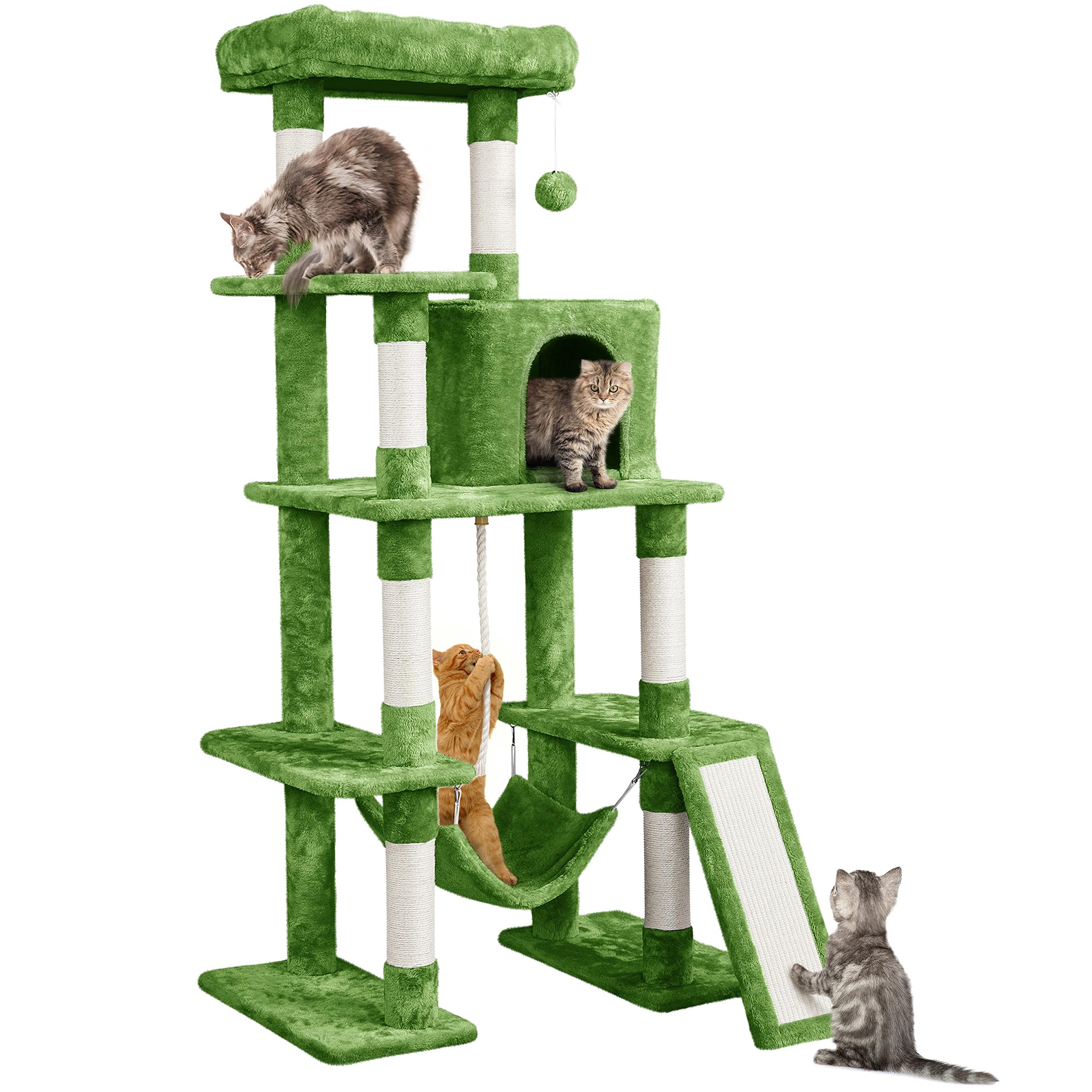 63 inch sturdy large cat tree, suitable for indoor heavy-duty cats, tall towers | plush apartments, hammocks