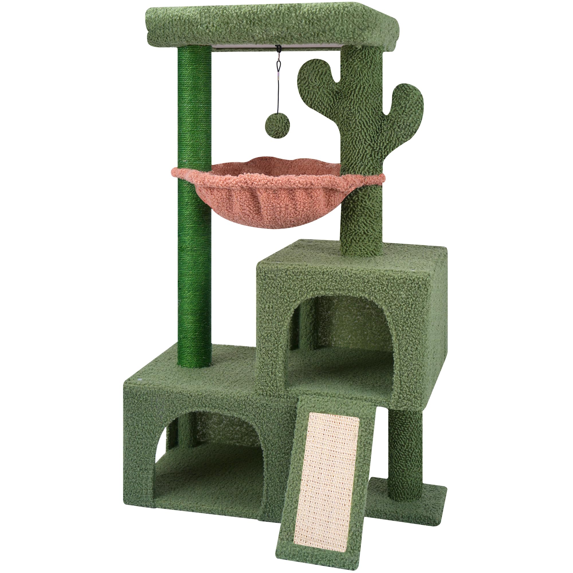 37.4 "Cactus Cat Tree Tower, equipped with indoor twin cat apartments, integrated sea bass hammocks, and toy balls