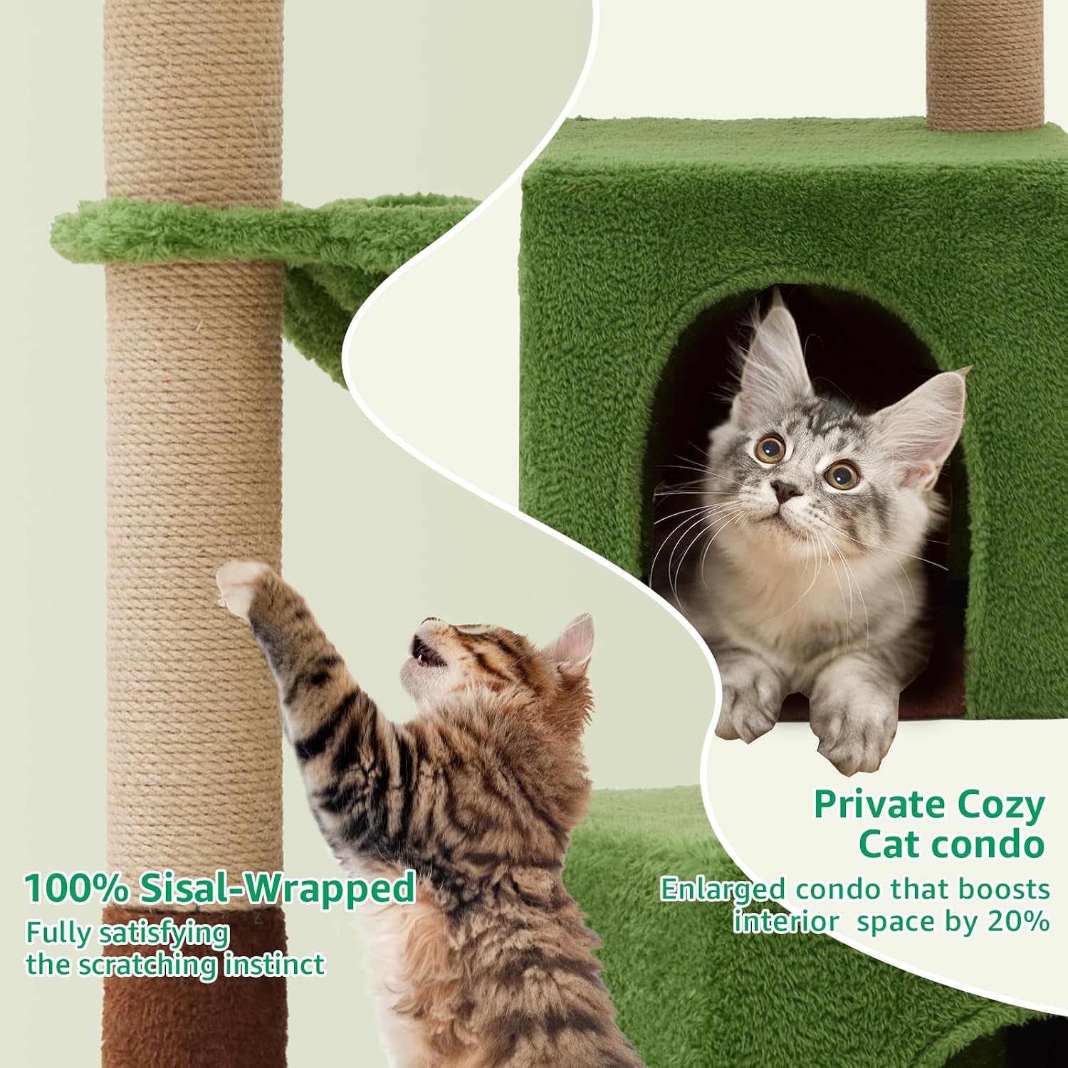Palm tree, cat tree, 37 inch pole grabbing tower, tropical jungle amusement park, and comfortable plush hammock with natural jute and sisal rope