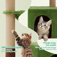 Palm tree, cat tree, 37 inch pole grabbing tower, tropical jungle amusement park, and comfortable plush hammock with natural jute and sisal rope