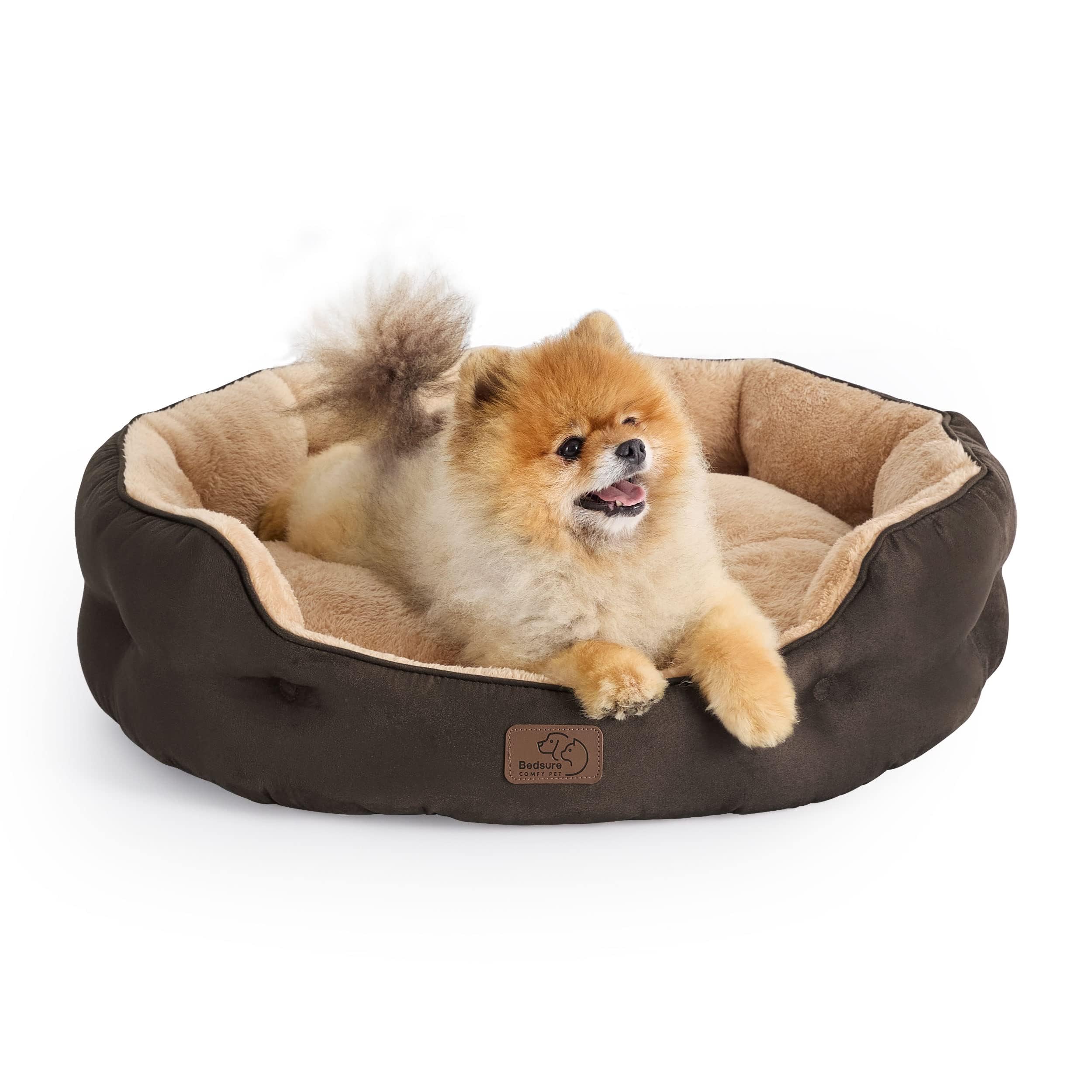 Bedding dog bed washable, circular cat bed for indoor cats, 20 inch soft plush pet bed for kittens, non slip bottom, easy to clean