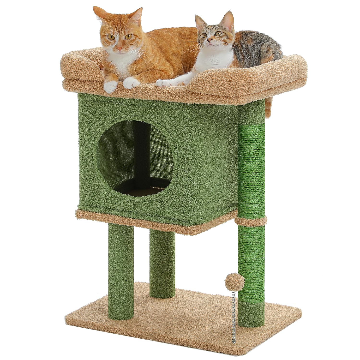 Roadflower Cat Tree Pink 32 inch Kitten Tower Cat Grab Post with Bent Bass, Comfortable Cat Apartment Detachable Flower Bed