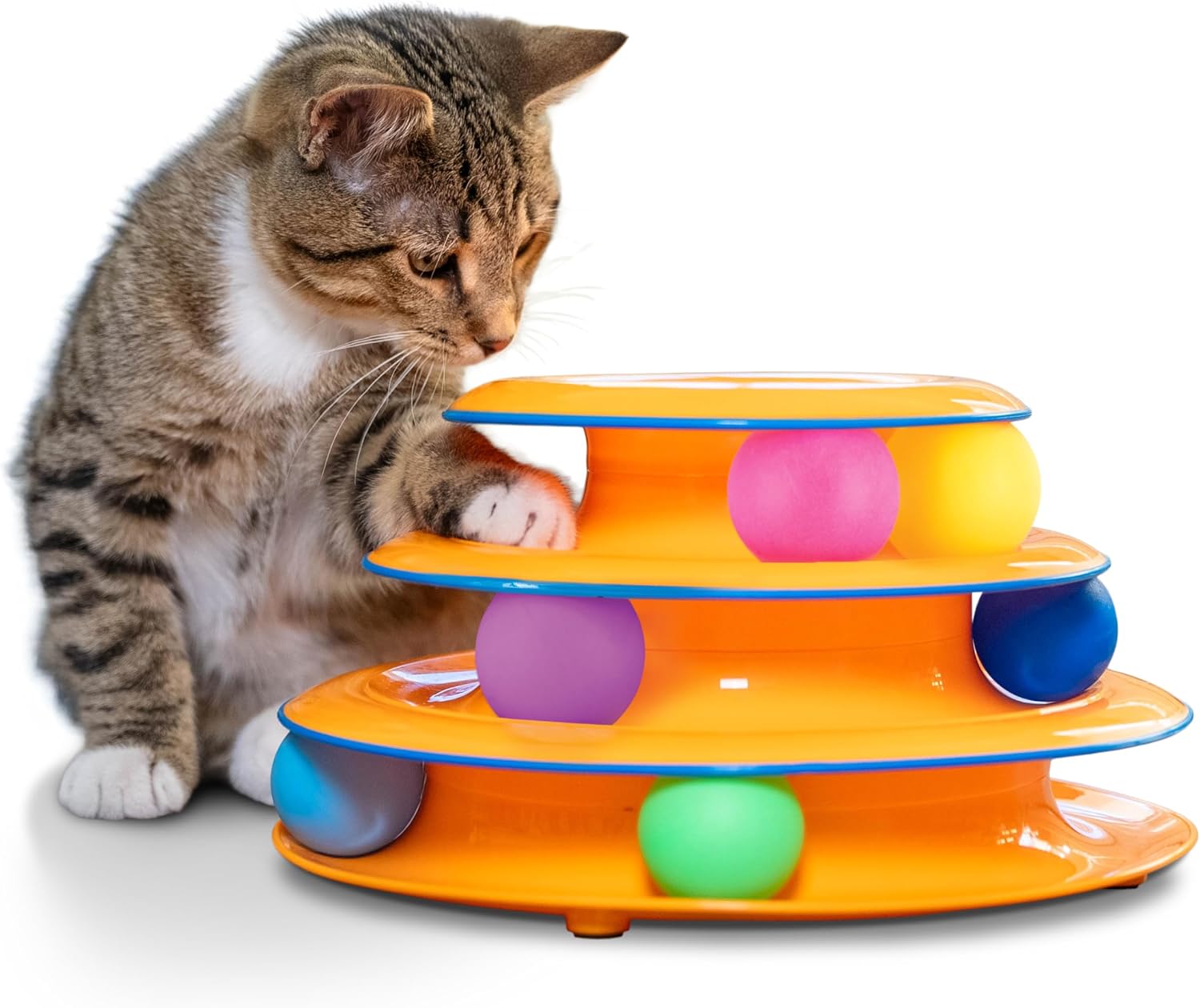 Cat Toy -3-story track tower with 6 balls, indoor interactive cat toy