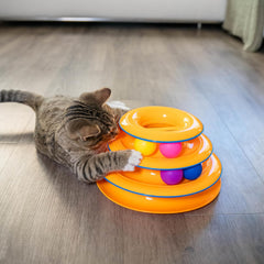 Cat Toy -3-story track tower with 6 balls, indoor interactive cat toy