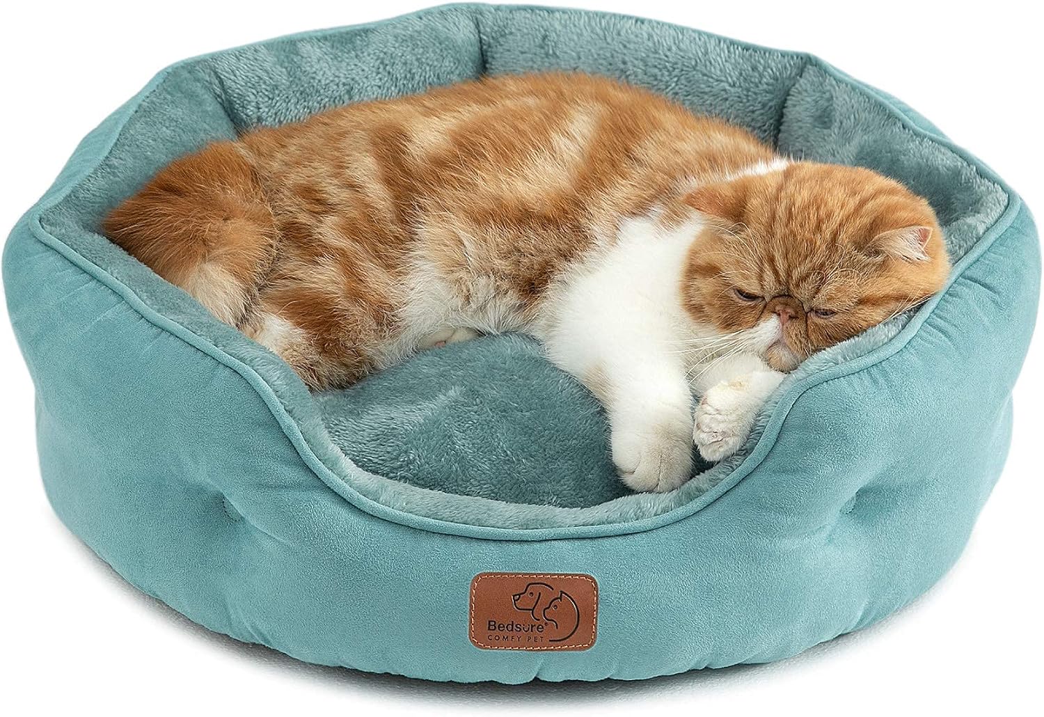 Bedding dog bed washable, circular cat bed for indoor cats, 20 inch soft plush pet bed for kittens, non slip bottom, easy to clean