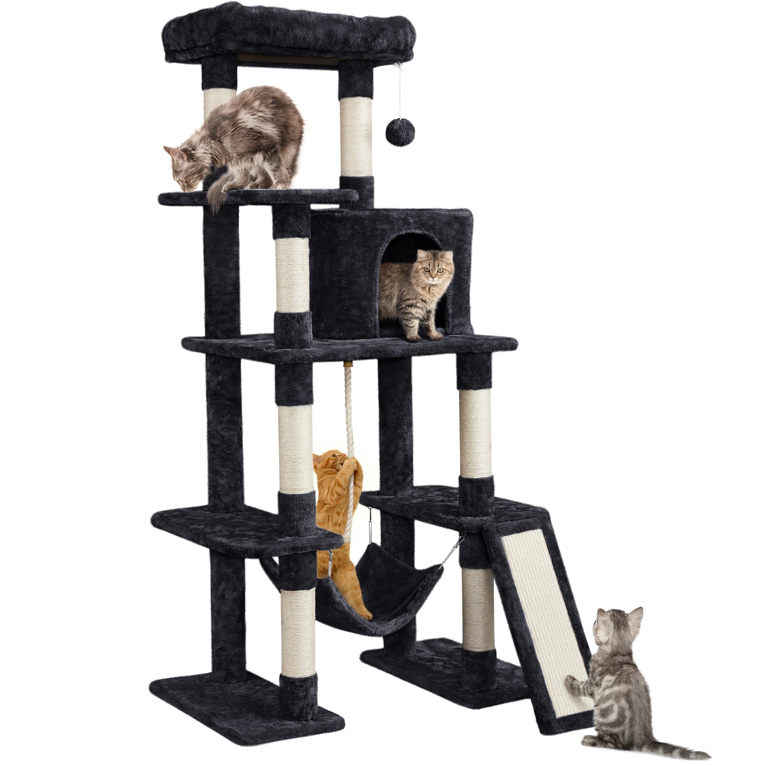 63 inch sturdy large cat tree, suitable for indoor heavy-duty cats, tall towers | plush apartments, hammocks