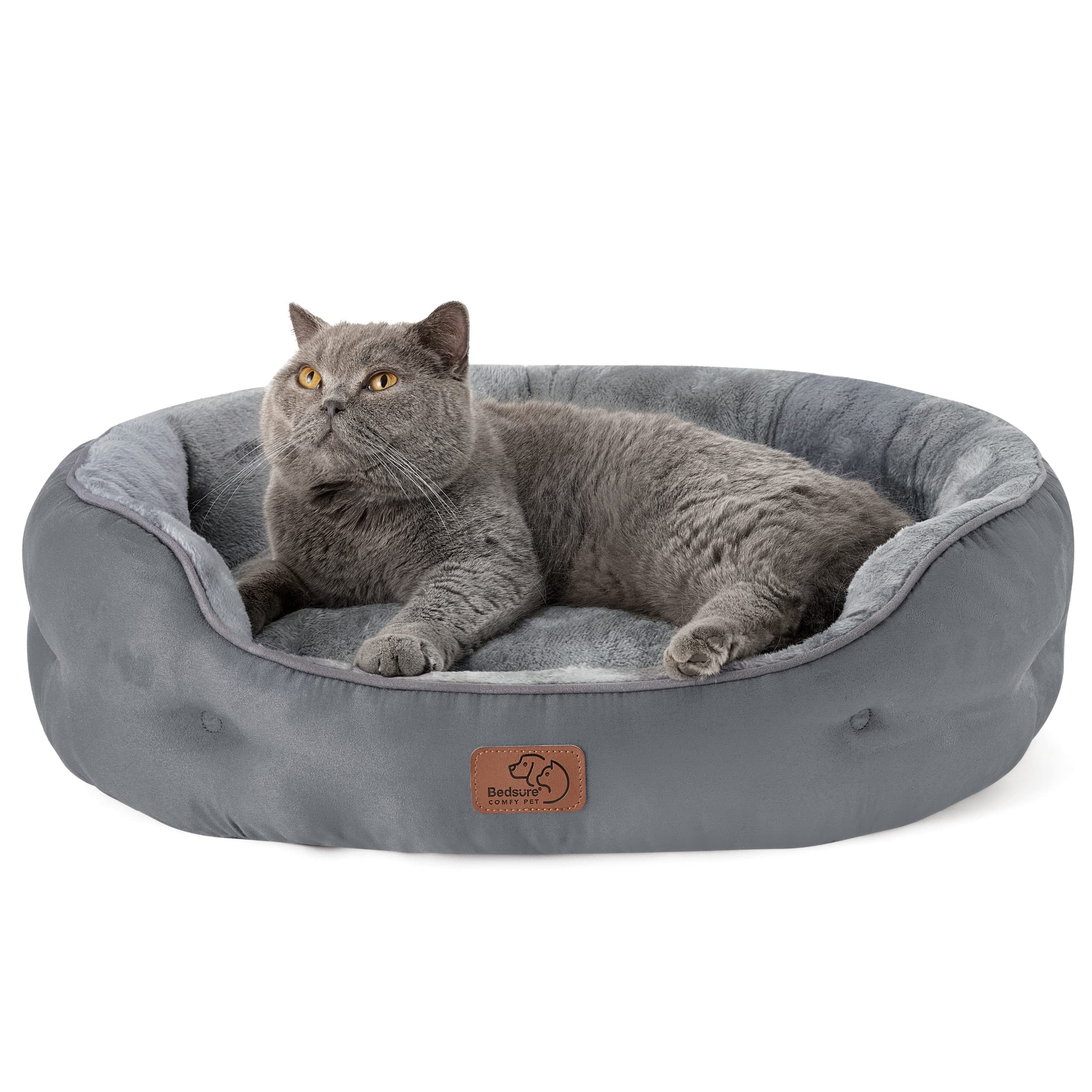 Bedding dog bed washable, circular cat bed for indoor cats, 20 inch soft plush pet bed for kittens, non slip bottom, easy to clean