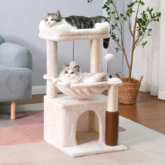 Cat Tree 32 inch small cat tree, suitable for large cats, adult cat tower, with scratch post, 15.7-inch large hammock
