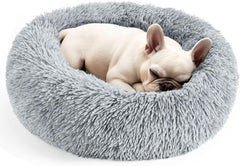 Cat bed, 20 inch soothing donut bed for puppies and kittens, washable round fluffy pet bed for small and medium-sized dogs and cats (light gray)