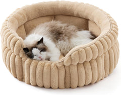 Cat bed, washable round cute pet bed, suitable for indoor cats, 20 inches x 20 inches x 8 inches, cream color
